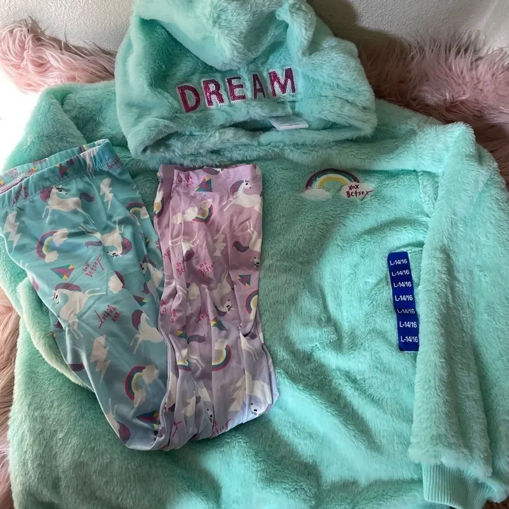 NWOT Betsey Johnson Aqua Pullover Hoodie & Leggings Size L 14/16